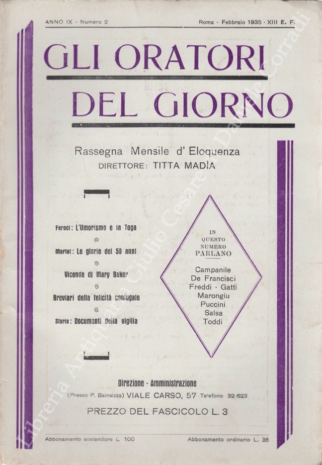 Gli oratori del giorno. Rassegna mensile d'eloquenza. Anno IX - Numero 2. Febbraio 1935